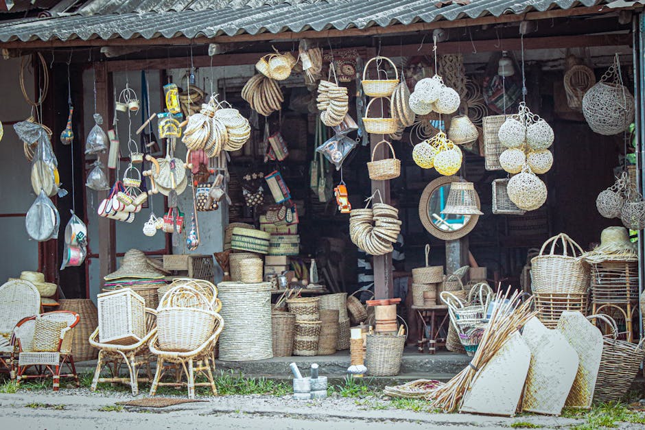 Explore an array of handcrafted wicker baskets and furniture in Weweldeniya, showcasing Sri Lankan craftsmanship.
